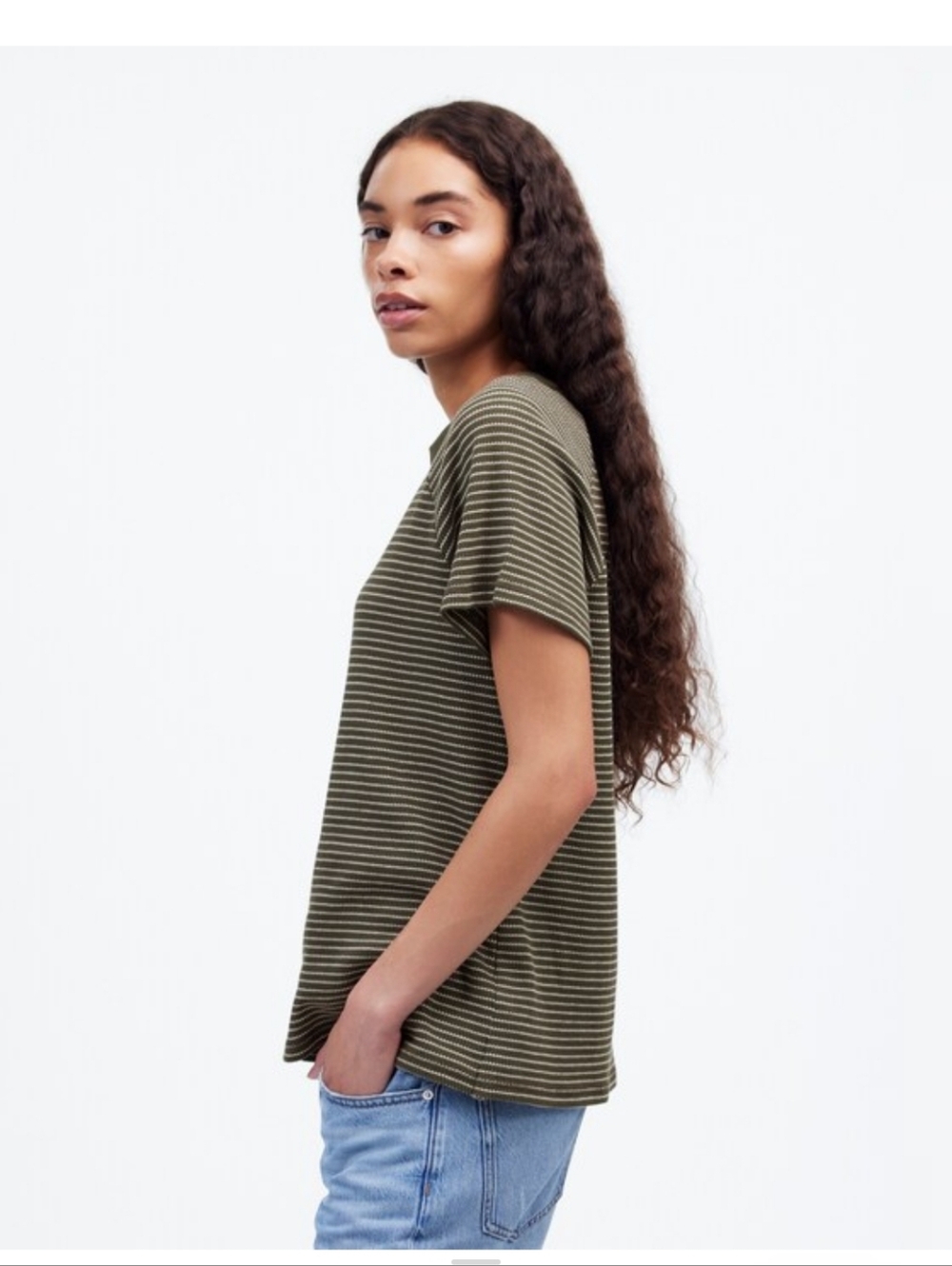 Madewell Splitneck Raglan-Sleeve Tee in Stripe - Picture 3 of 9